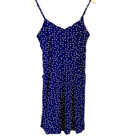 41 Hawthron Dress Women M Blue White Polka Dot Pockets Classic Cottagecore Fun - Picture 1 of 8